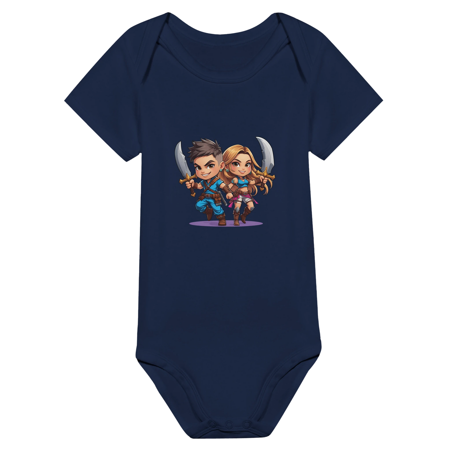 Rogue Duo baby bodysuit in featuring gaming-inspired Snack Thief design for toddlers