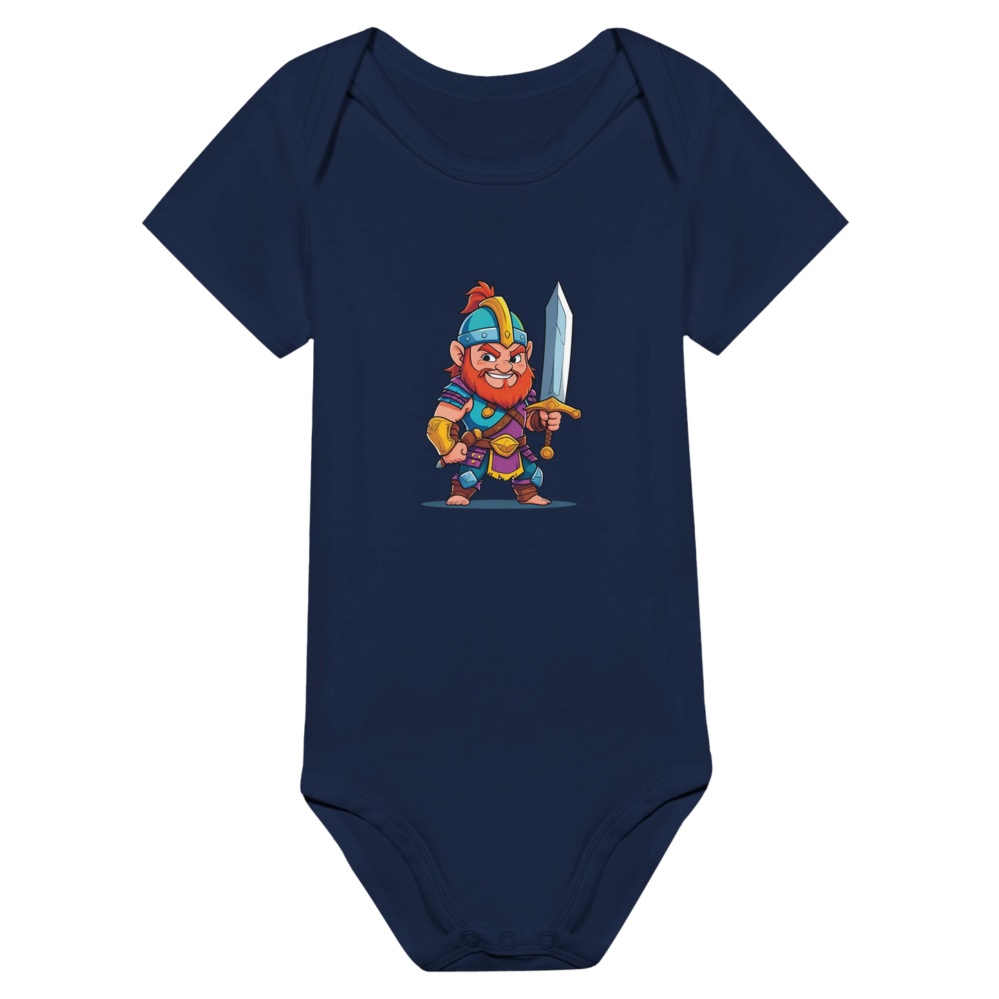 Baby onsie featuring a D&D-inspired fighter design. Includes fantasy-themed artwork with bold weapons and playful, adventurous style for little warriors.
