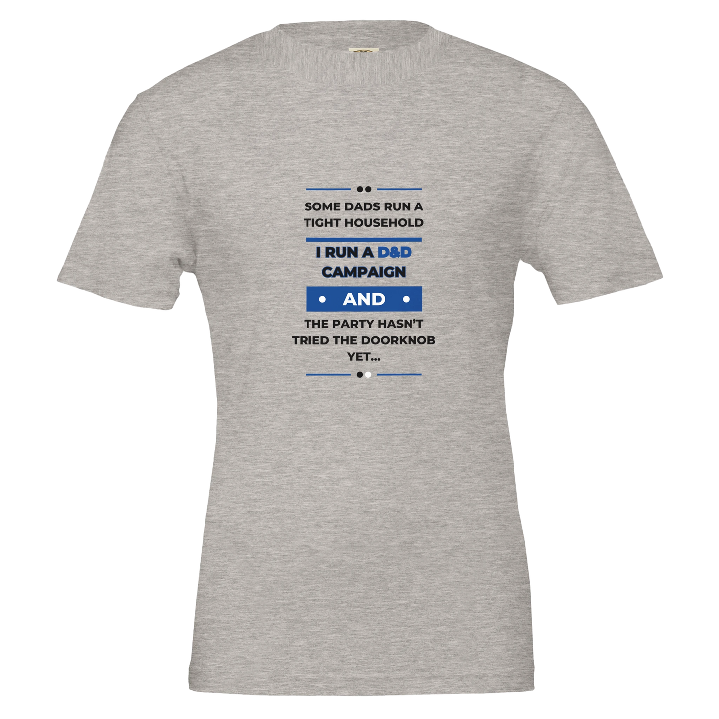 Some Dads Run Adventures graphic design on Father's Day gaming shirt, D&D dad humor tee