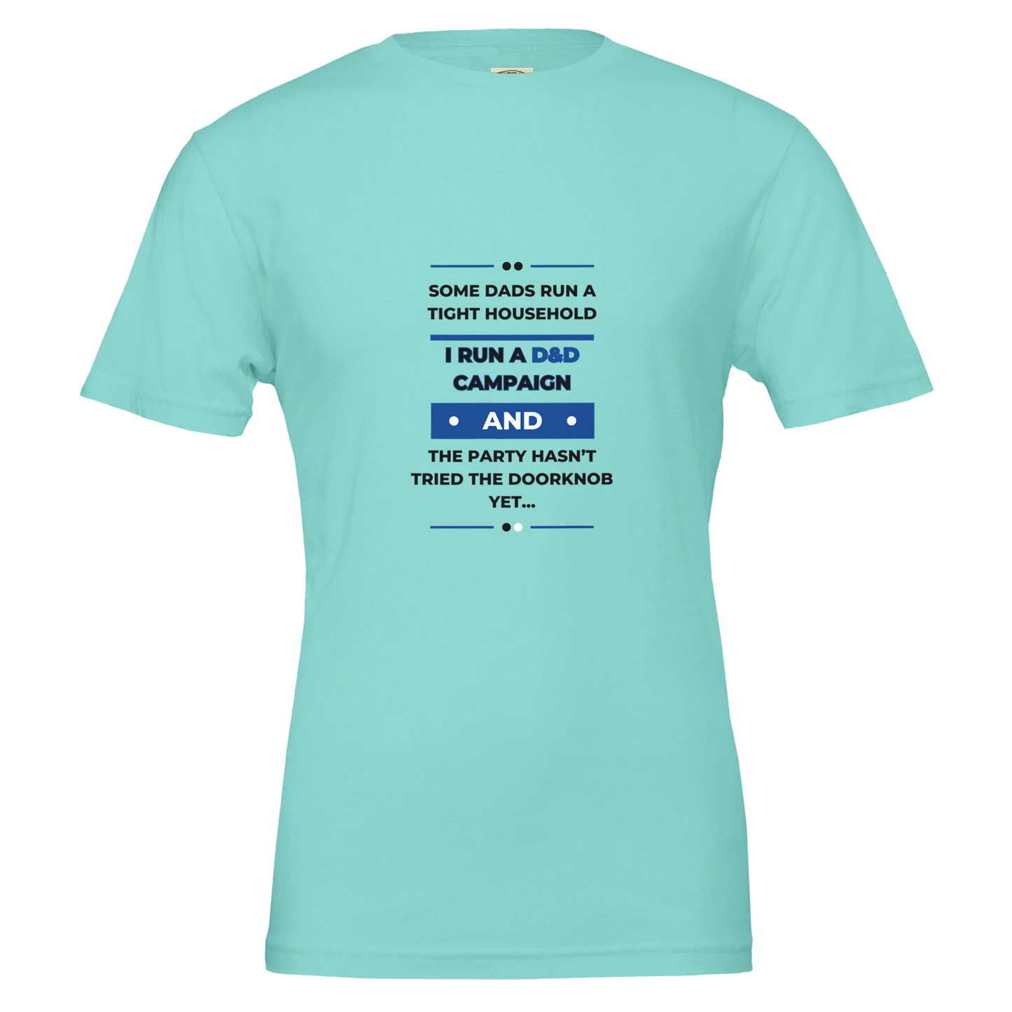 Some Dads Run Adventures graphic design on Father's Day gaming shirt, D&D dad humor tee