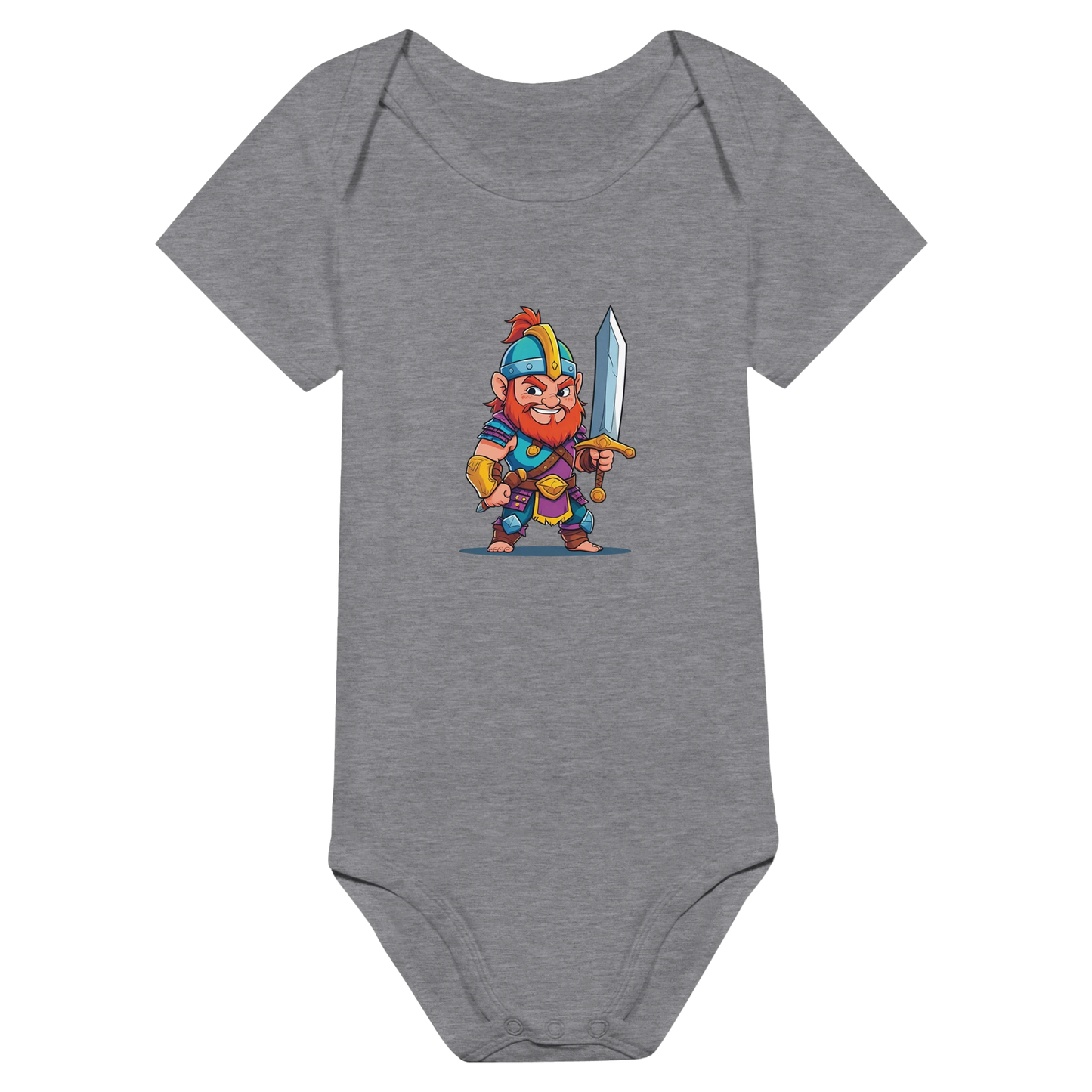 Baby onsie featuring a D&D-inspired fighter design. Includes fantasy-themed artwork with bold weapons and playful, adventurous style for little warriors.