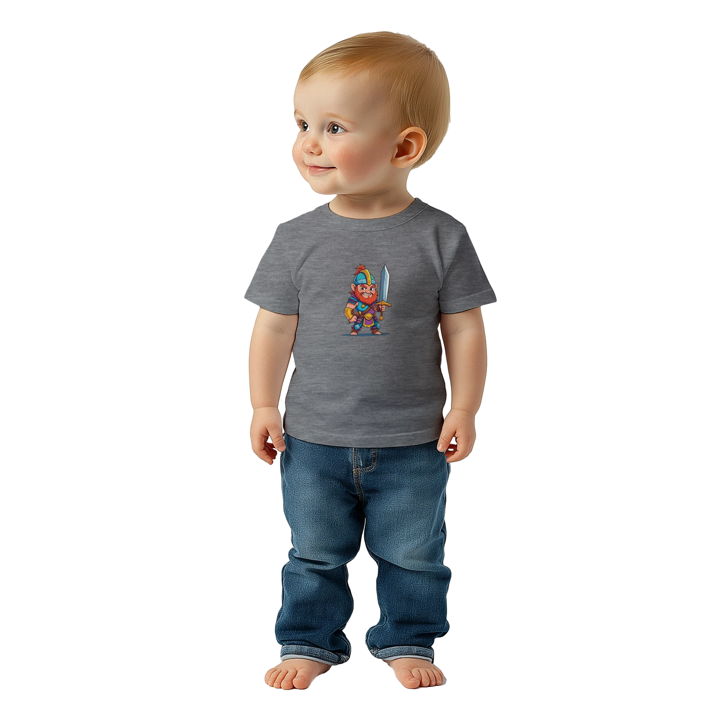 Baby shirt featuring a D&D-inspired fighter design. Includes fantasy-themed artwork with bold weapons and playful, adventurous style for little warriors.