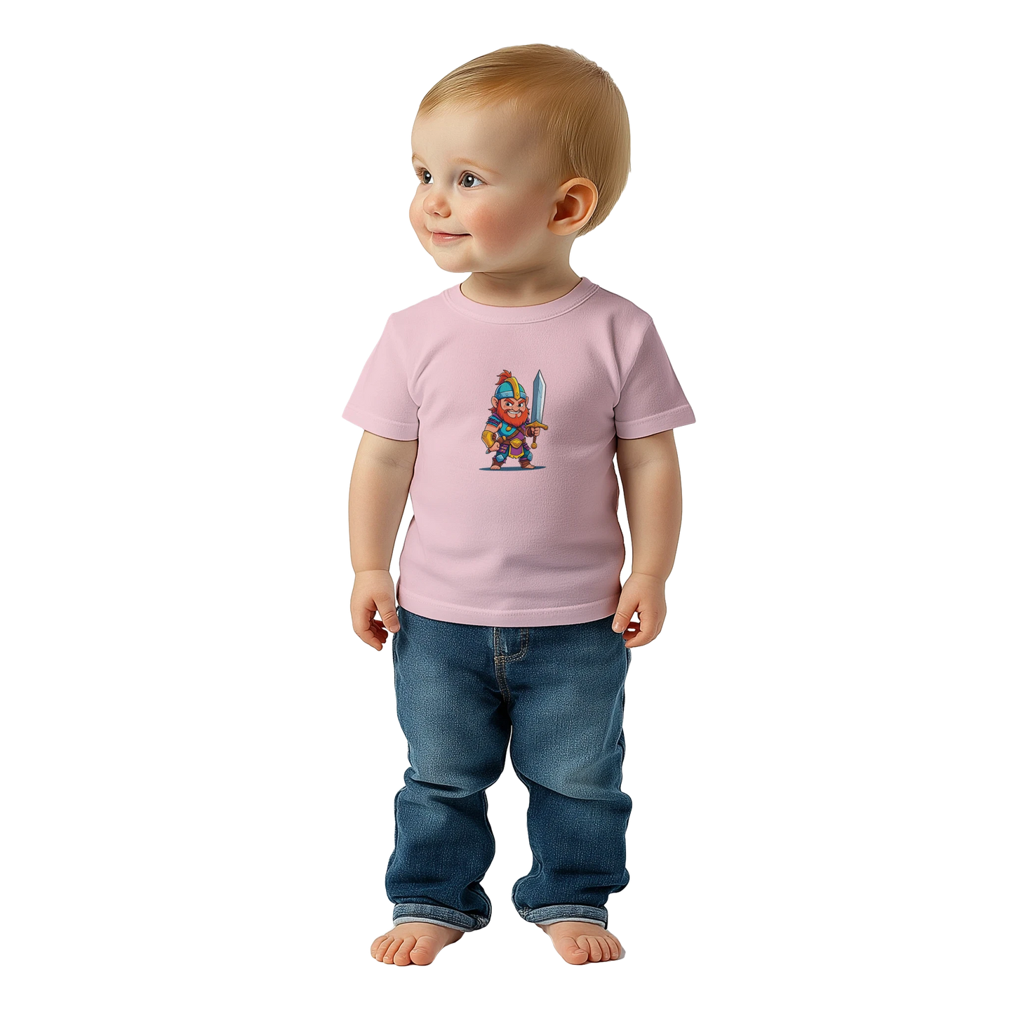Baby shirt featuring a D&D-inspired fighter design. Includes fantasy-themed artwork with bold weapons and playful, adventurous style for little warriors.