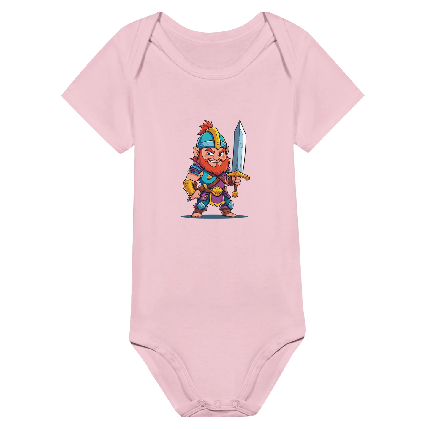 Baby onsie featuring a D&D-inspired fighter design. Includes fantasy-themed artwork with bold weapons and playful, adventurous style for little warriors.