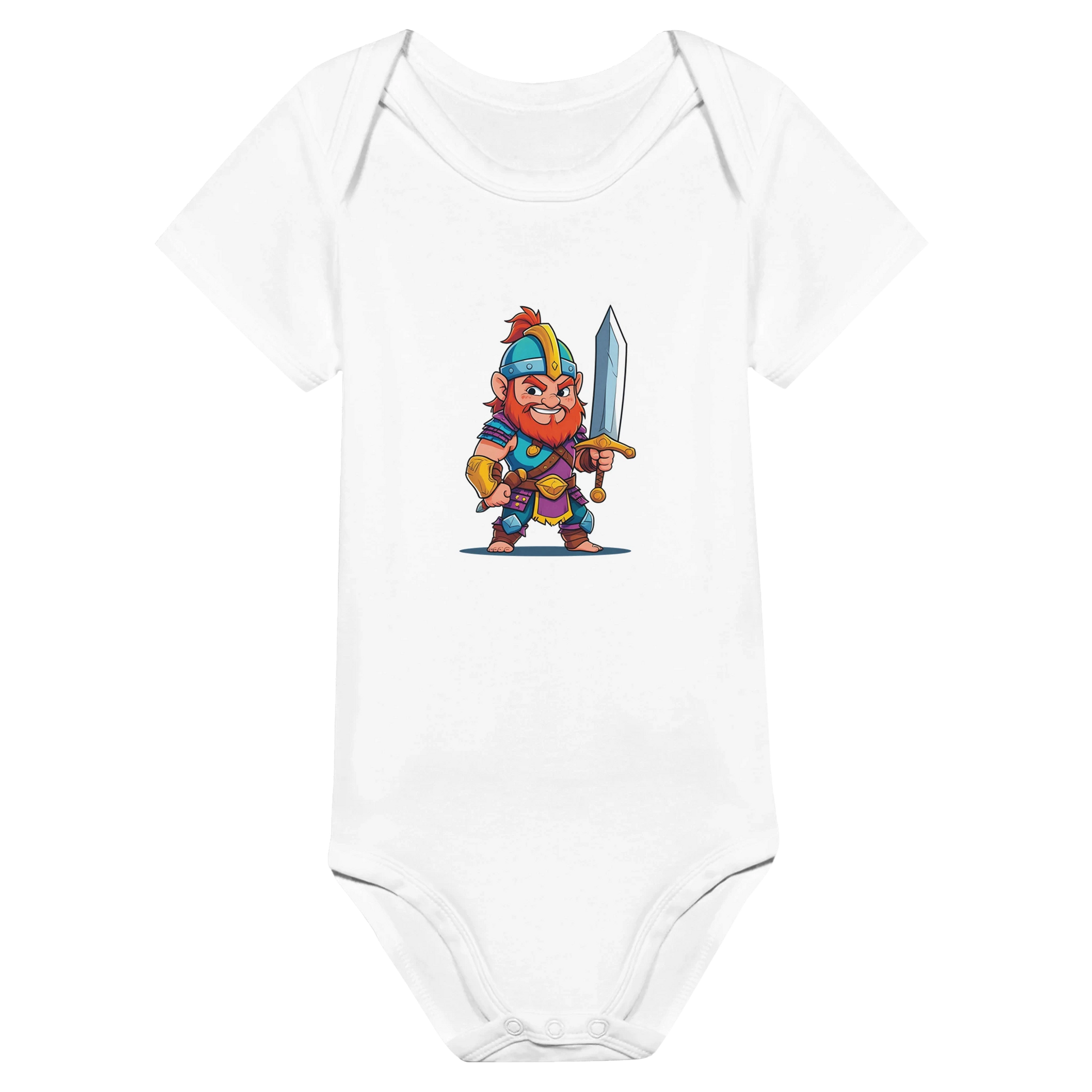 Baby onsie featuring a D&D-inspired fighter design. Includes fantasy-themed artwork with bold weapons and playful, adventurous style for little warriors.
