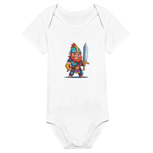 Baby onsie featuring a D&D-inspired fighter design. Includes fantasy-themed artwork with bold weapons and playful, adventurous style for little warriors.