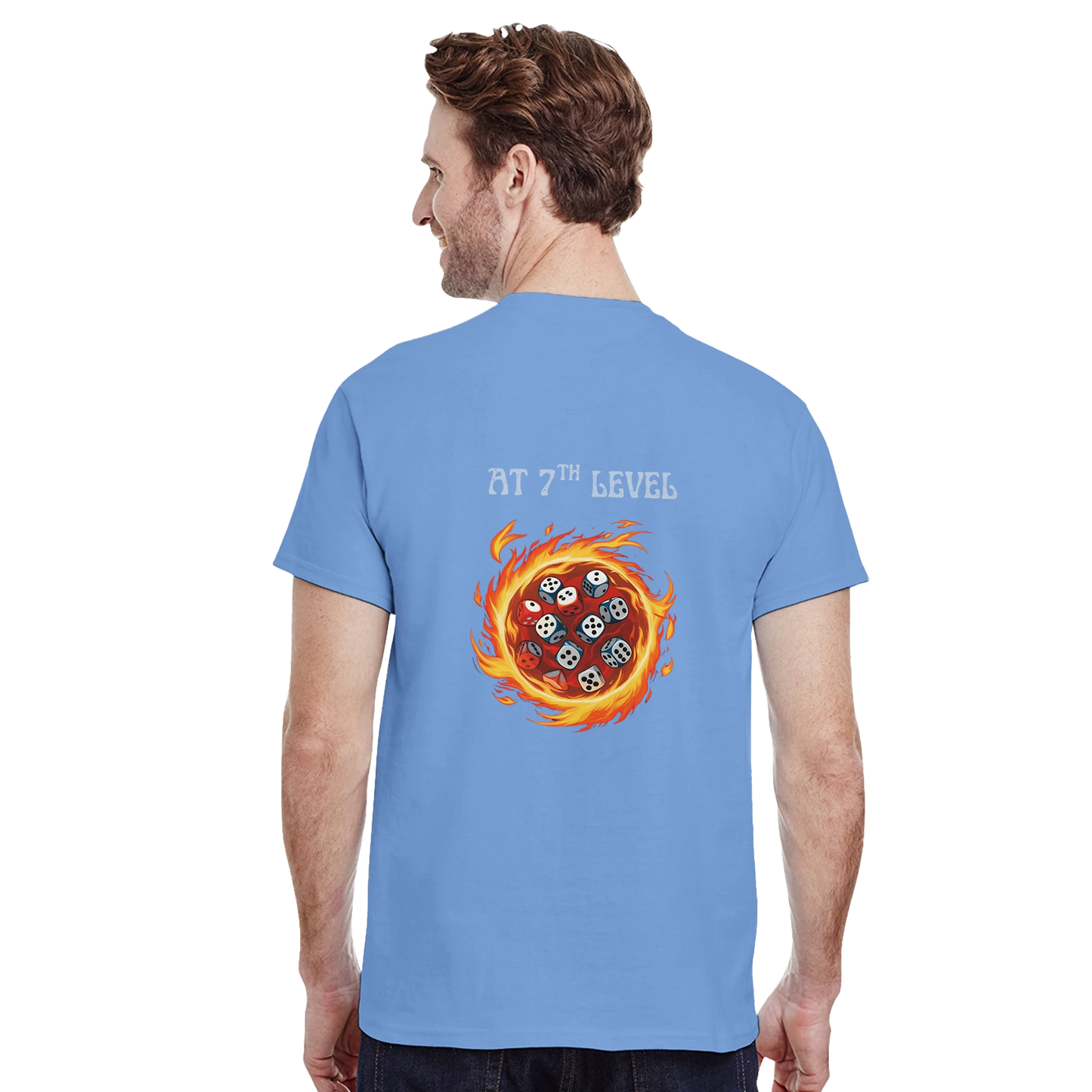 Comfortable t-shirt featuring 'Big Spell Energy - 7th LvL Fireball' text design, perfect for tabletop RPG players and fantasy gaming enthusiasts.