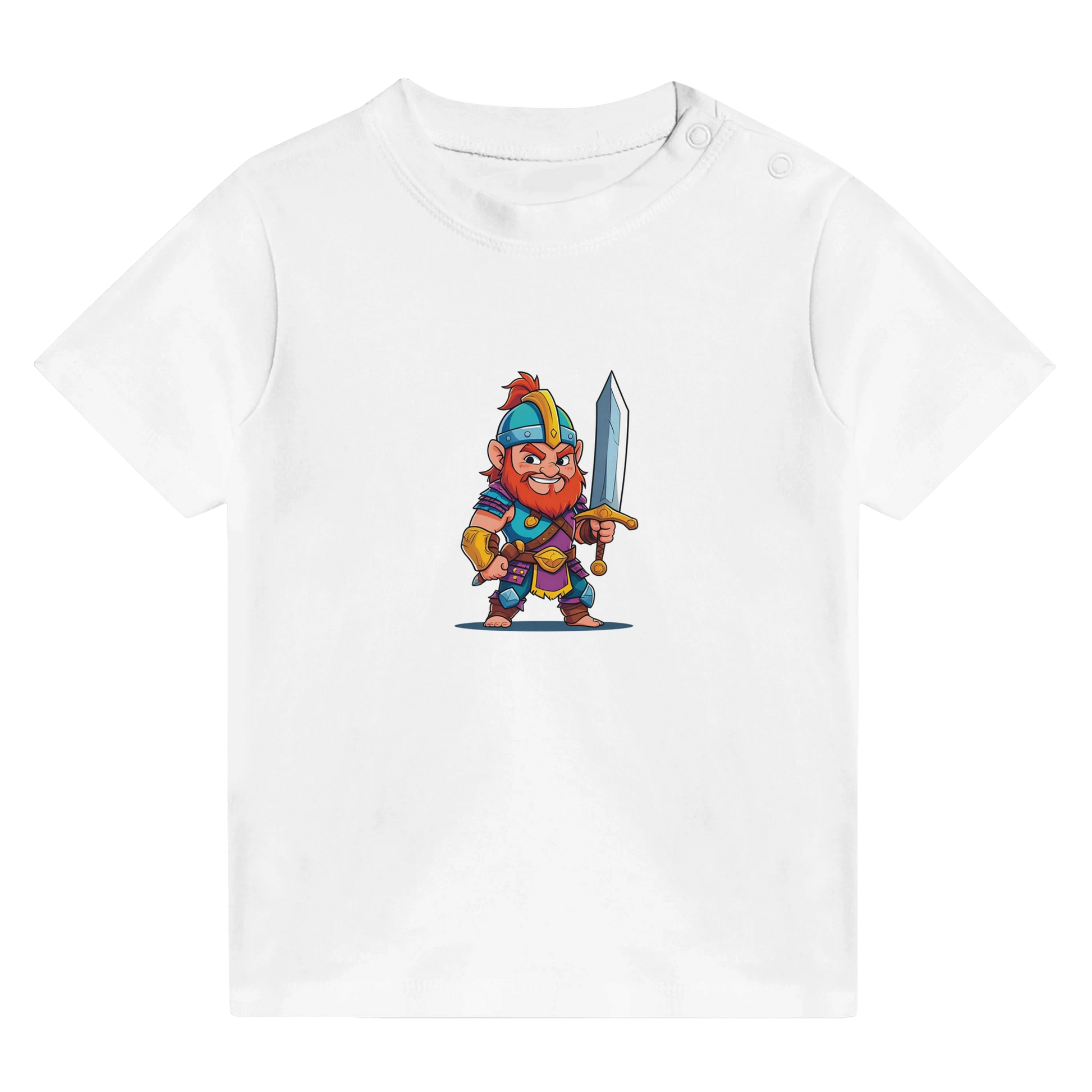 Baby shirt featuring a D&D-inspired fighter design. Includes fantasy-themed artwork with bold weapons and playful, adventurous style for little warriors.