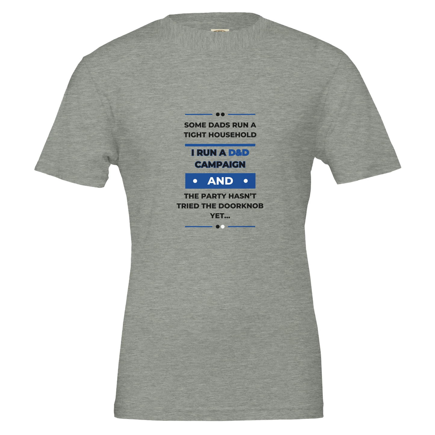 Some Dads Run Adventures graphic design on Father's Day gaming shirt, D&D dad humor tee