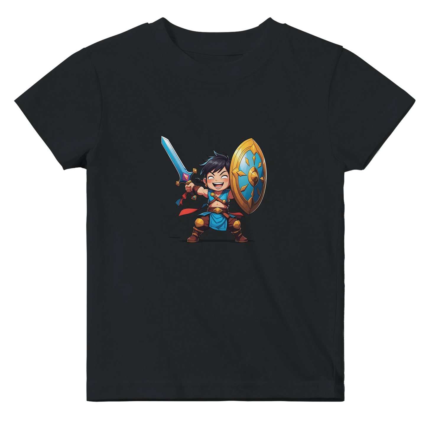 Baby t-shirt featuring a D&D-inspired fighter design with the subclass "Stick Sword Specialist." Illustrated with playful weapons and bold fantasy style