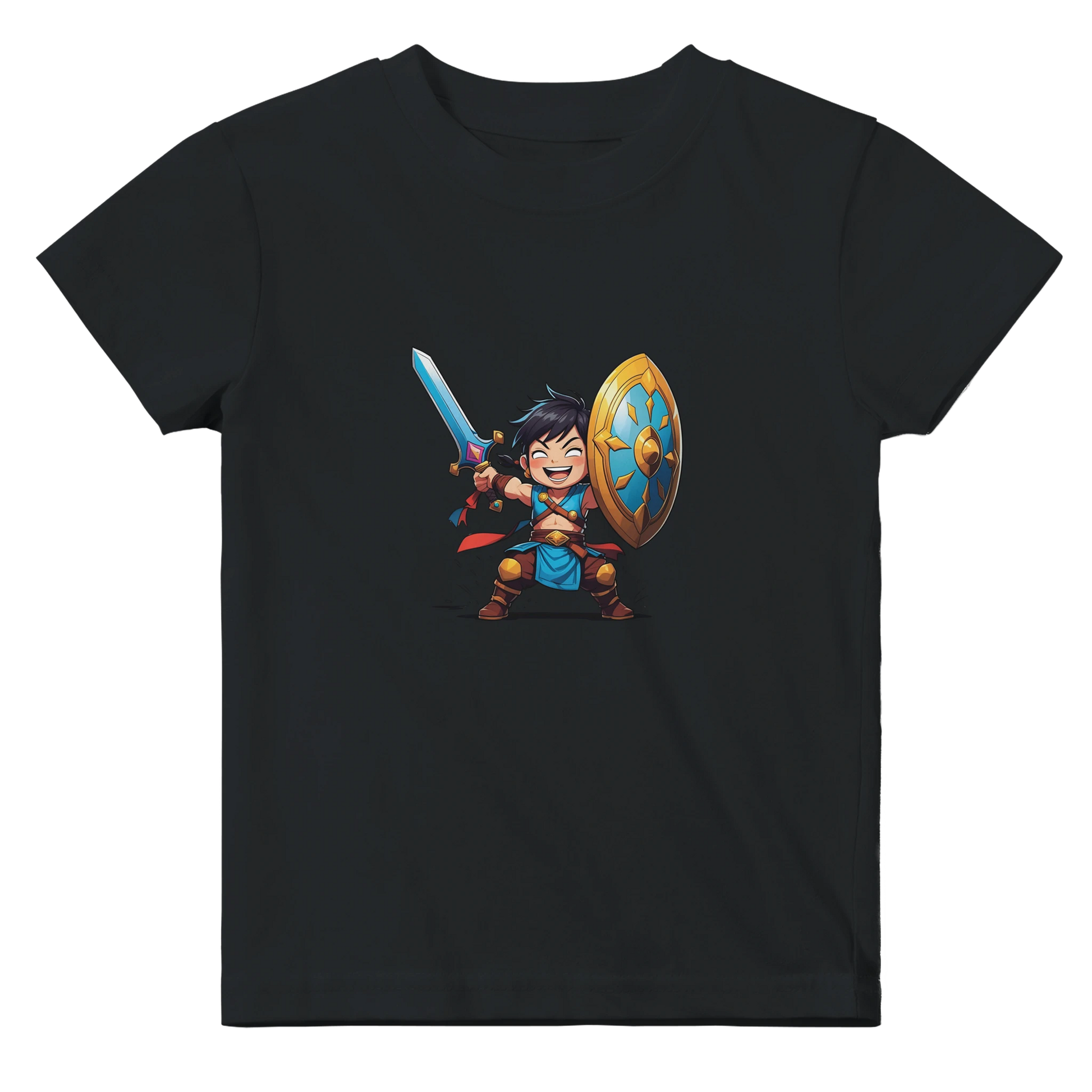 Baby t-shirt featuring a D&D-inspired fighter design with the subclass "Stick Sword Specialist." Illustrated with playful weapons and bold fantasy style
