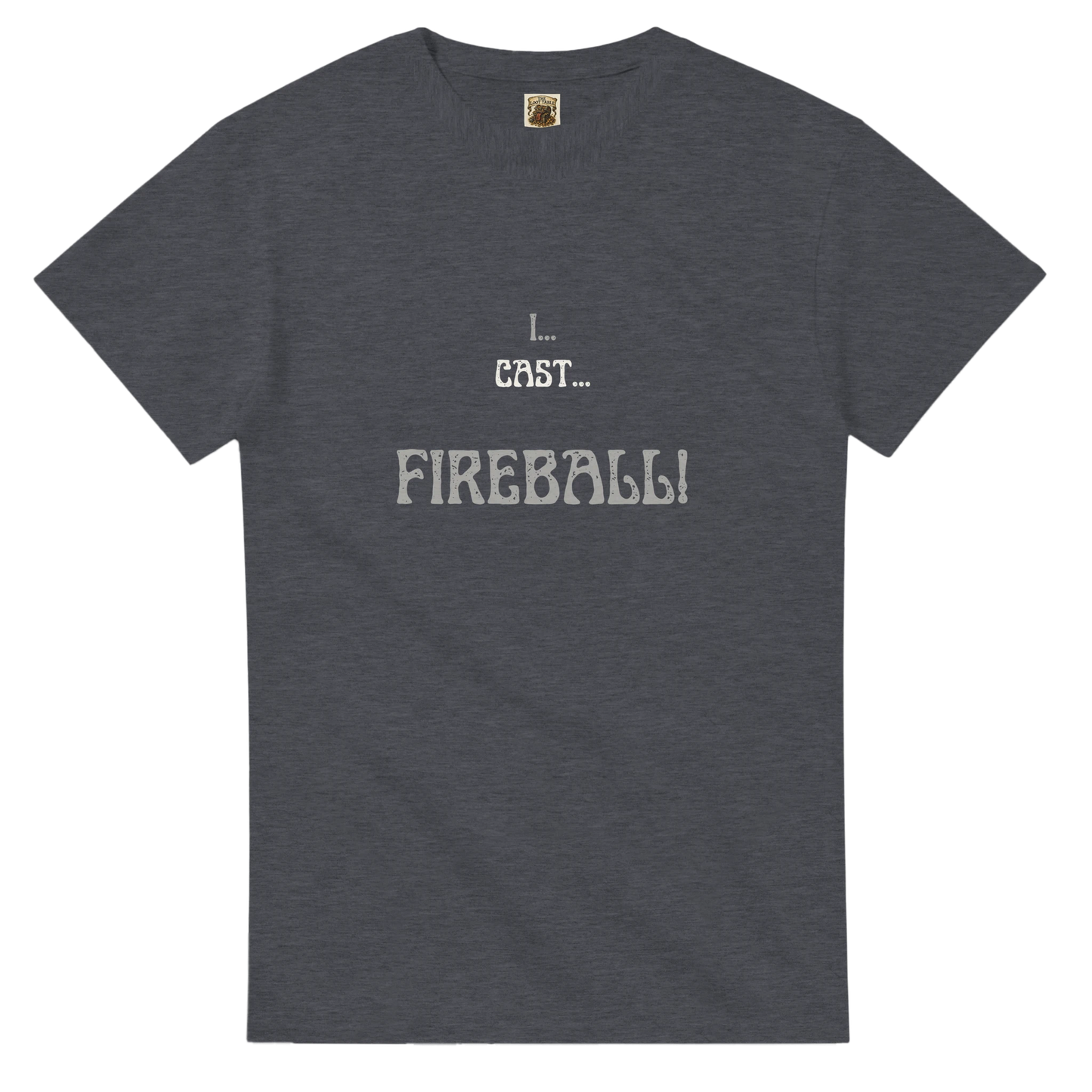 Comfortable t-shirt featuring 'Big Spell Energy - 7th LvL Fireball' text design, perfect for tabletop RPG players and fantasy gaming enthusiasts.