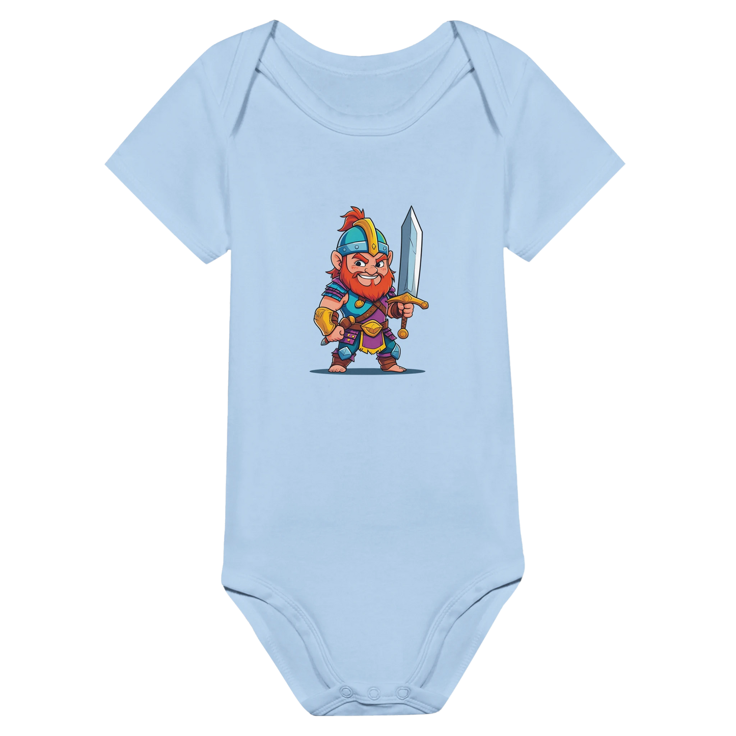 Baby onsie featuring a D&D-inspired fighter design. Includes fantasy-themed artwork with bold weapons and playful, adventurous style for little warriors.