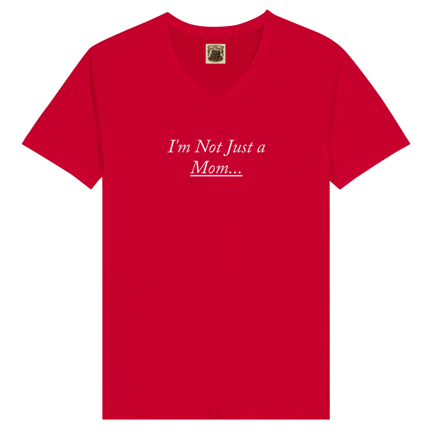 Comfortable v neck shirt featuring 'Dice Goblin Mom' text design with gaming dice graphics, perfect for tabletop gaming mothers and RPG enthusiasts.