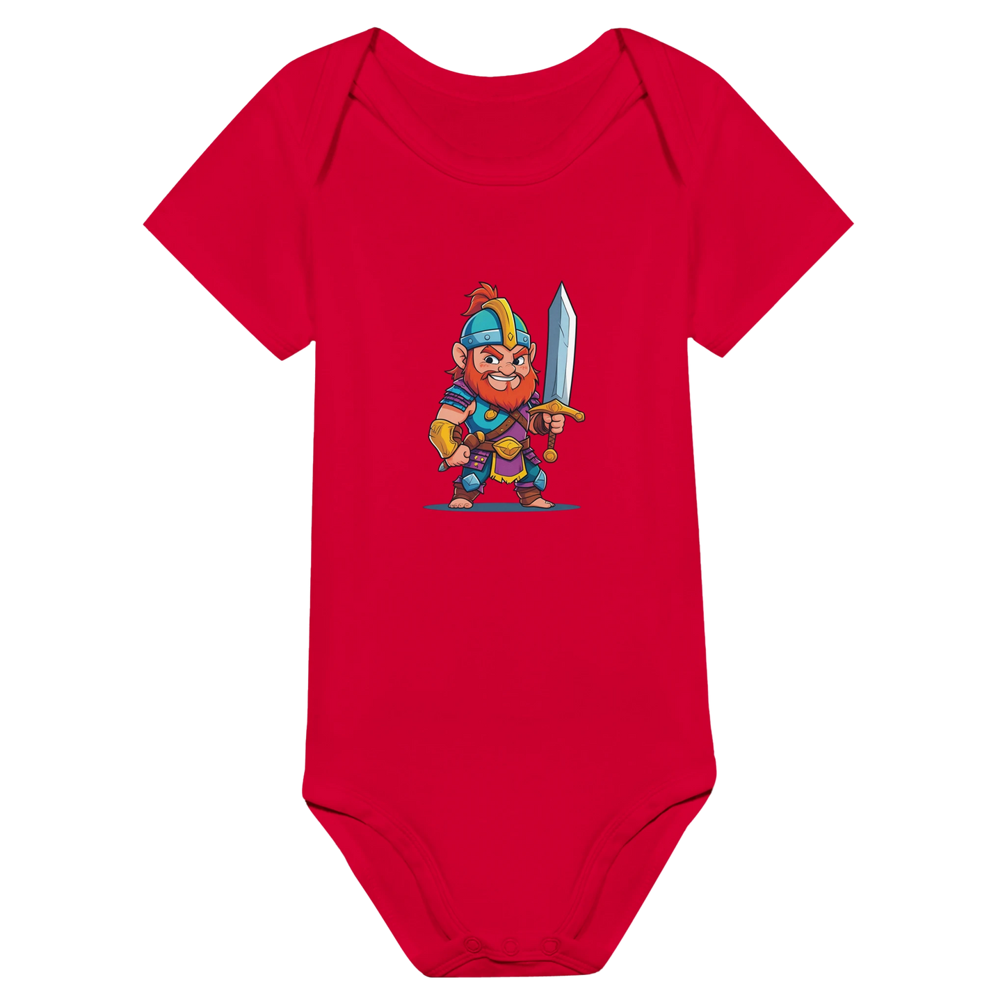 Baby onsie featuring a D&D-inspired fighter design. Includes fantasy-themed artwork with bold weapons and playful, adventurous style for little warriors.