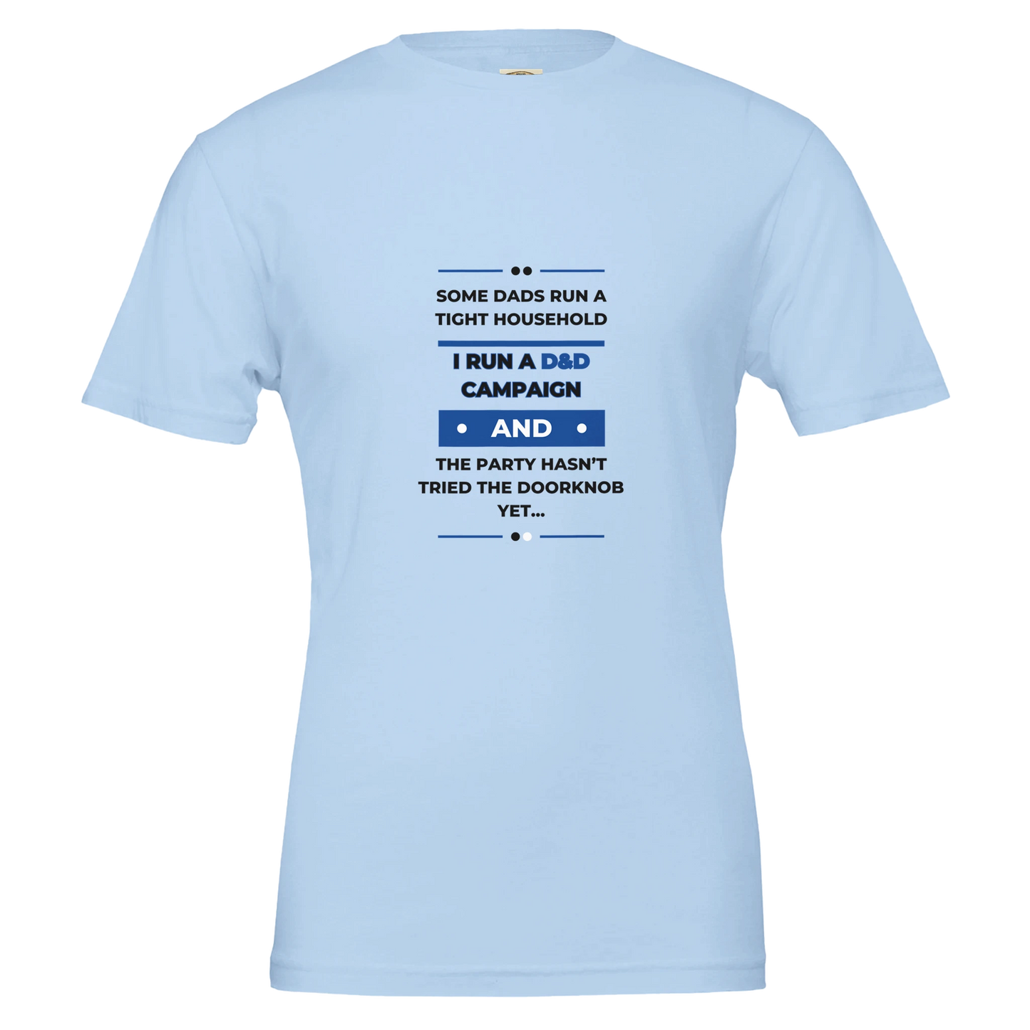 Some Dads Run Adventures graphic design on Father's Day gaming shirt, D&D dad humor tee