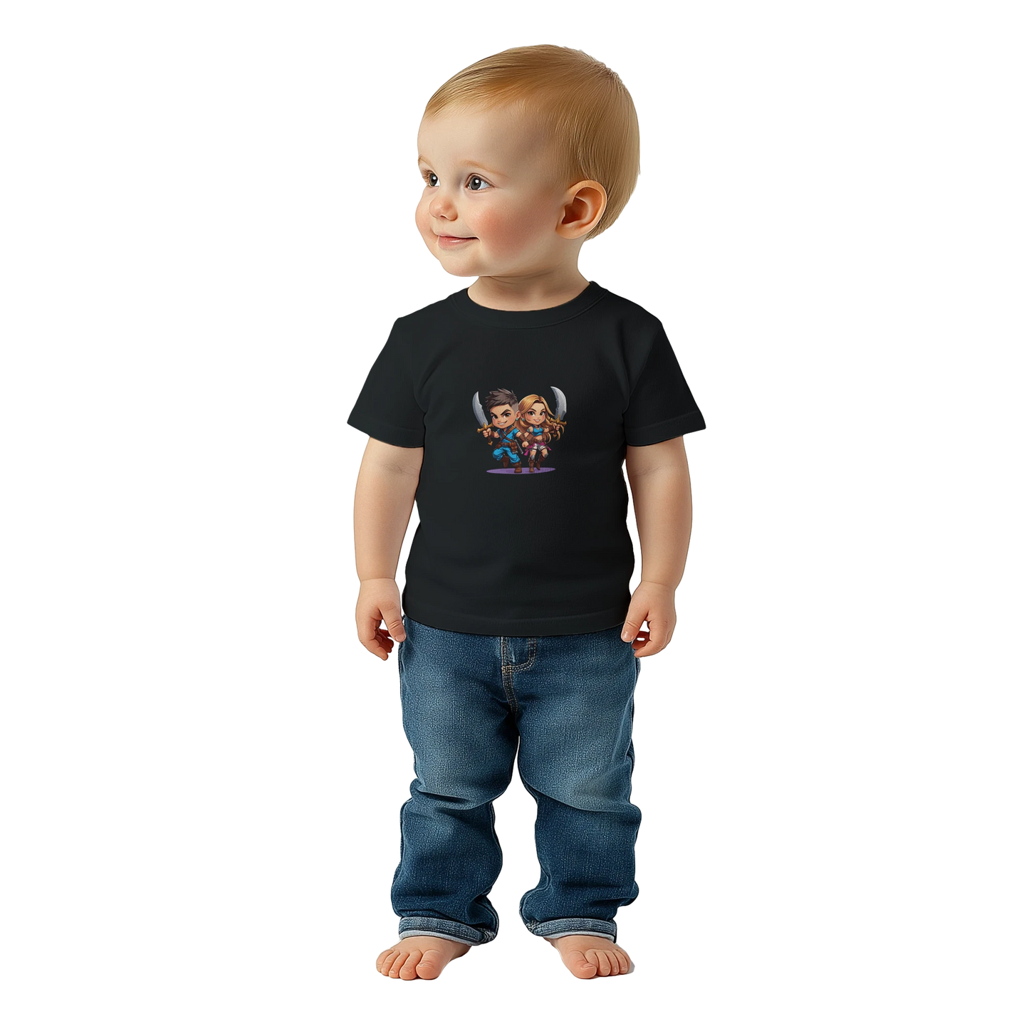 Rogue Duo baby t-shirt in featuring gaming-inspired Snack Thief design for toddlers