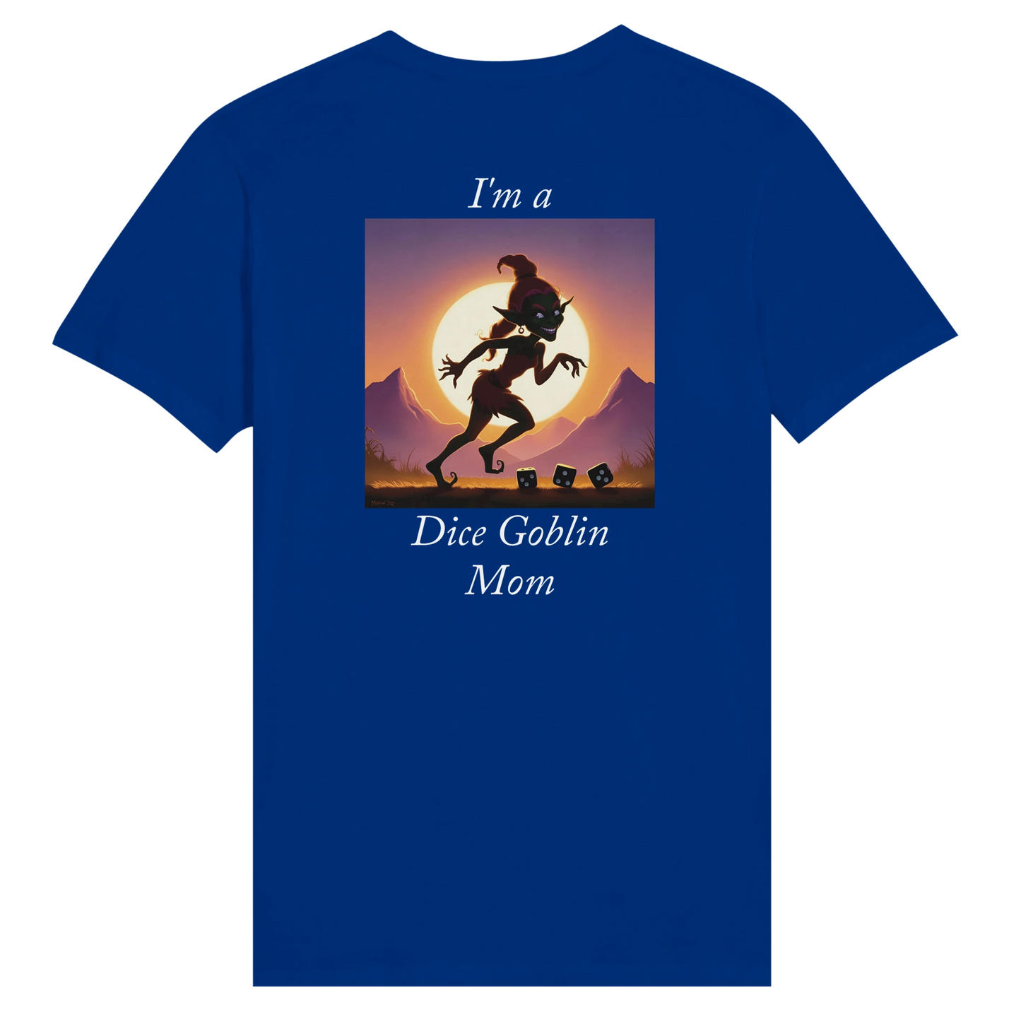 Comfortable v neck shirt featuring 'Dice Goblin Mom' text design with gaming dice graphics, perfect for tabletop gaming mothers and RPG enthusiasts.
