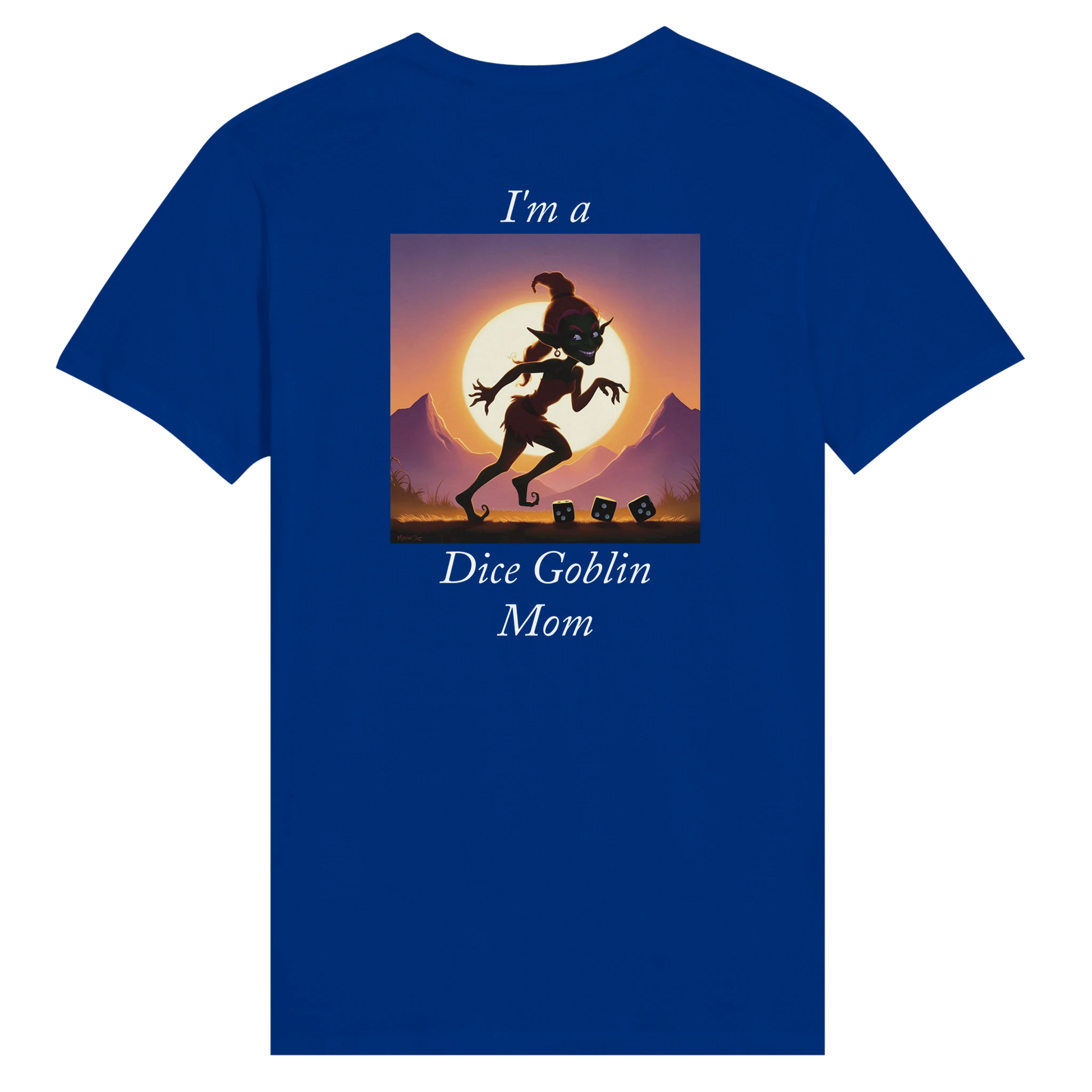 Comfortable v neck shirt featuring 'Dice Goblin Mom' text design with gaming dice graphics, perfect for tabletop gaming mothers and RPG enthusiasts.