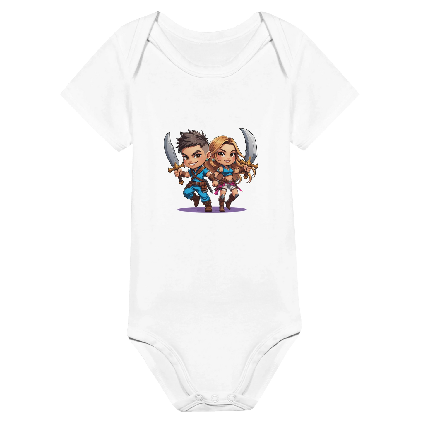 Rogue Duo baby bodysuit in featuring gaming-inspired Snack Thief design for toddlers