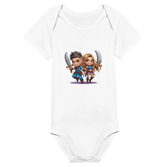 Rogue Duo baby bodysuit in featuring gaming-inspired Snack Thief design for toddlers
