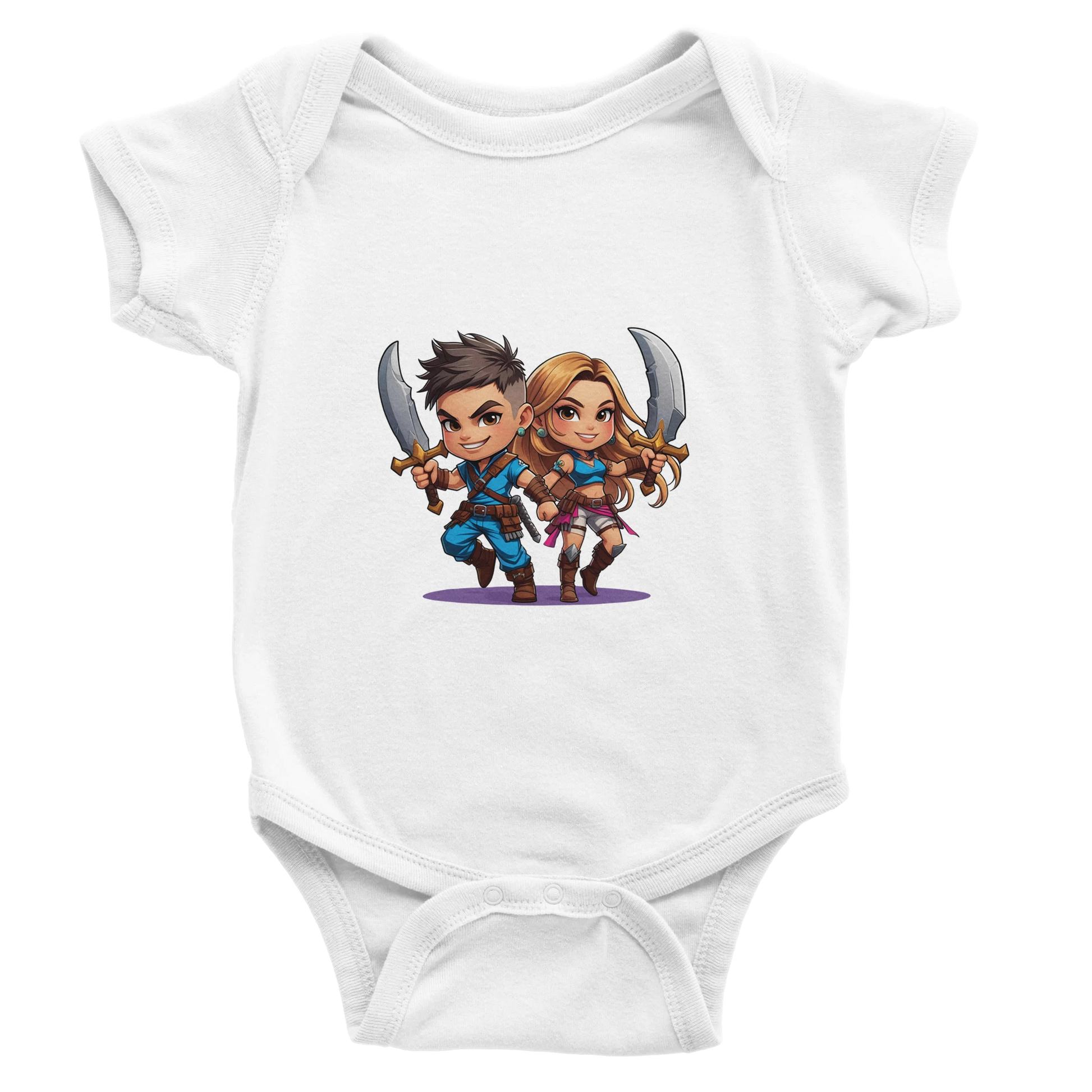 Rogue Duo baby bodysuit in featuring gaming-inspired Snack Thief design for toddlers